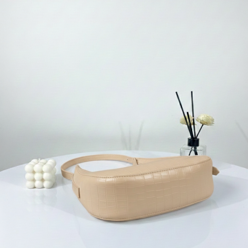 Beige Belle Croc Moon Shape Bag