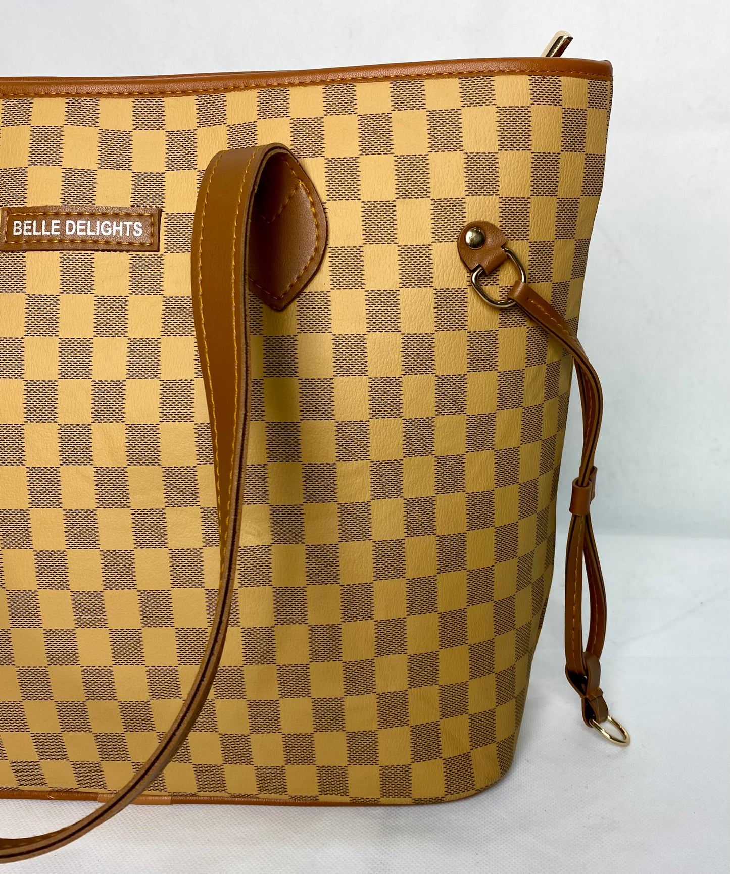 Wood Checkered Neverfull Tote Bag (Zip Closure)