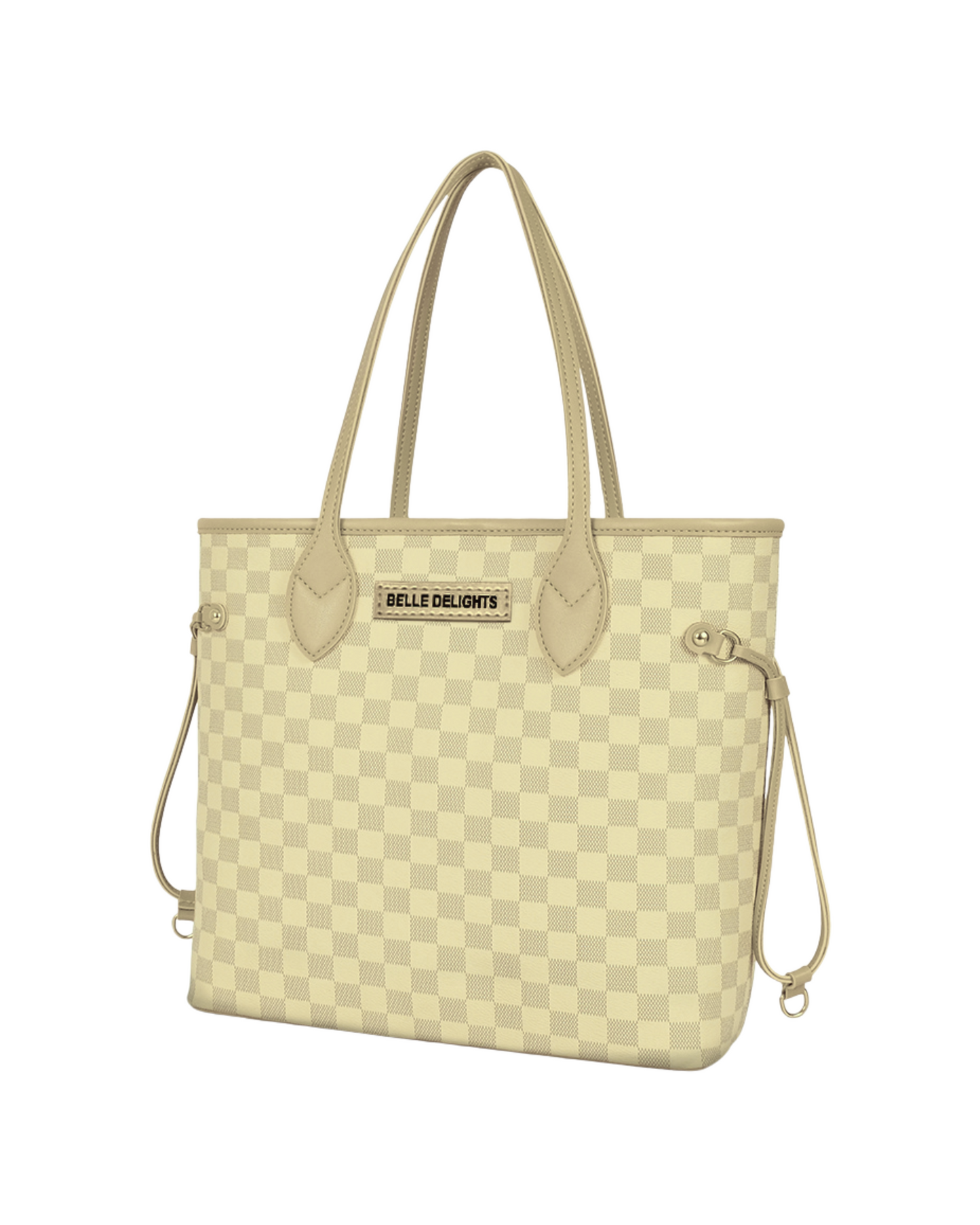 Coffee Checkered Neverfull Tote Bag (Zip Closure)