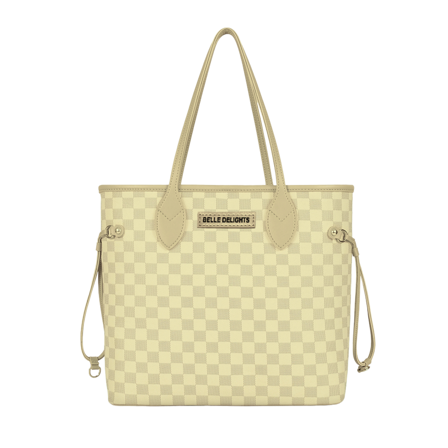 Coffee Checkered Neverfull Tote Bag (Zip Closure)