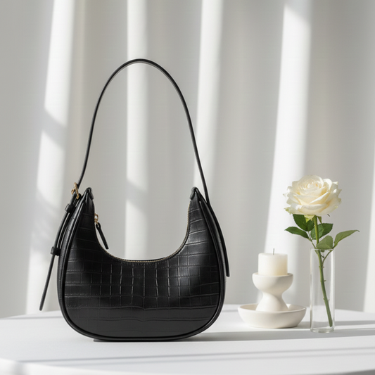 Black Belle Croc Moon Shape Bag