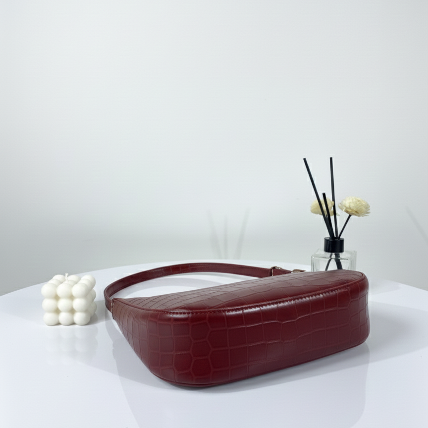 Maroon Belle Croc Moon Shape Bag