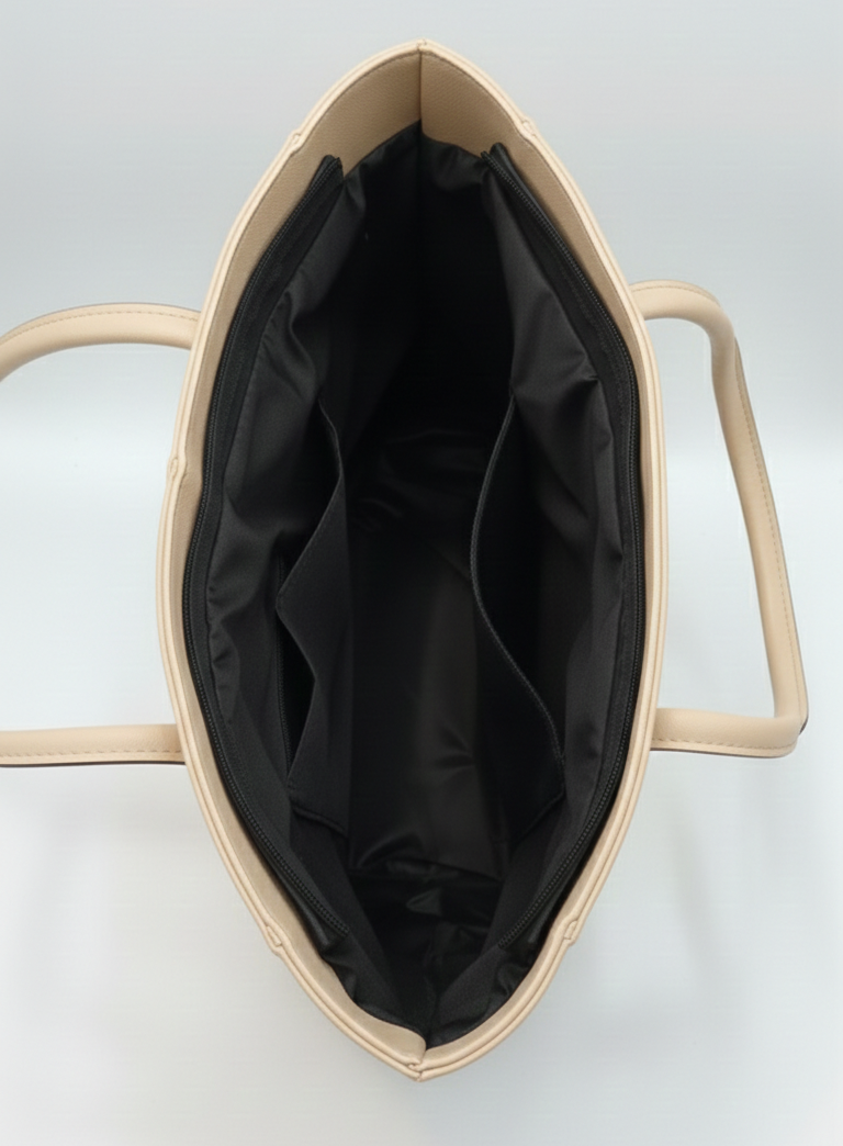 Carla Shoulder Tote Beige  (Zip Closure)