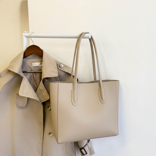 Carla Shoulder Tote Beige  (Zip Closure)