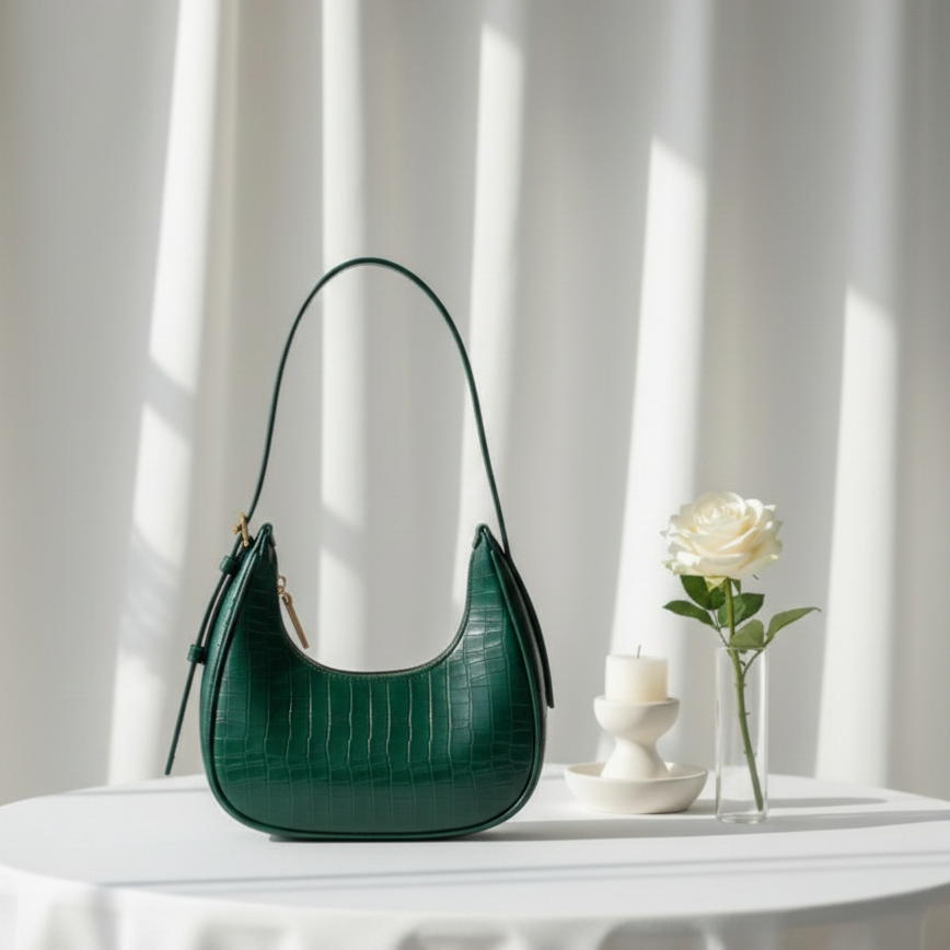 Green Belle Croc Moon Shape Bag