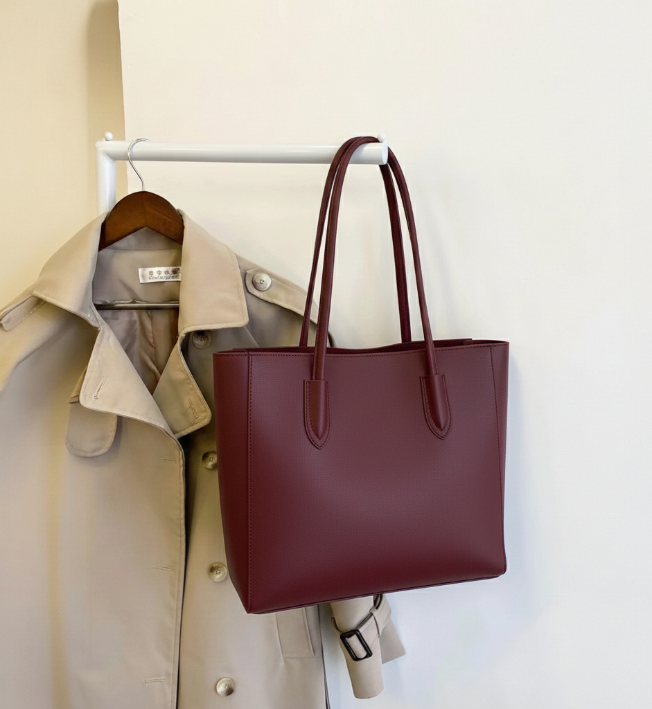 Carla Shoulder Tote Maroon  (Zip Closure)