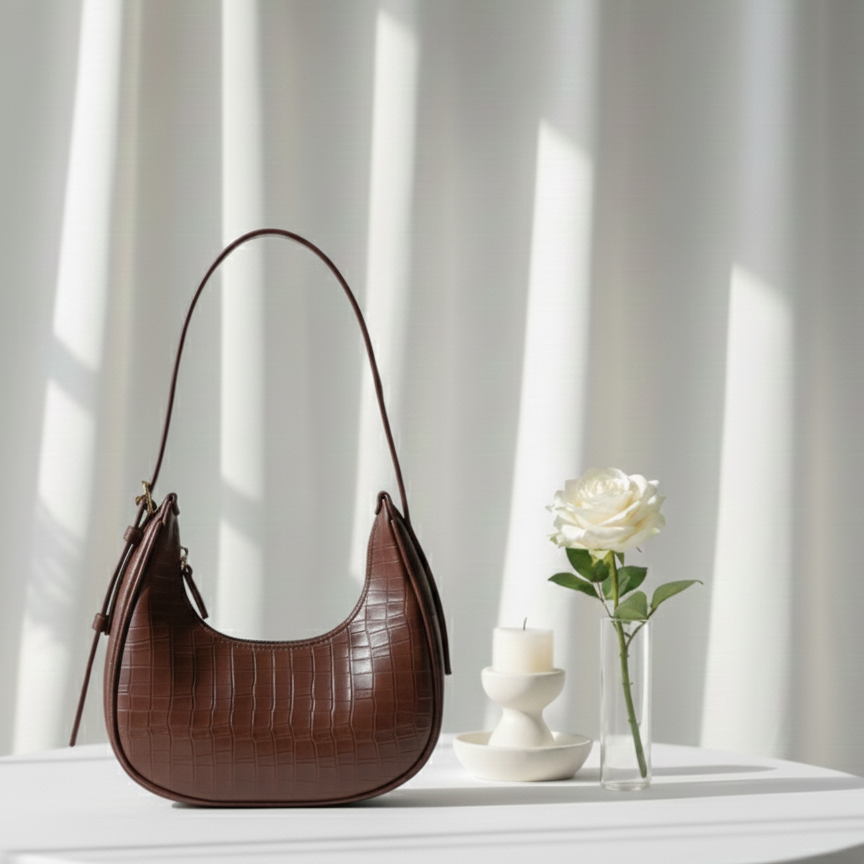 Brown Belle Croc Moon Shape Bag