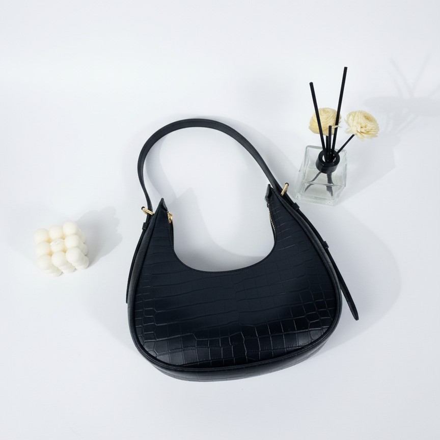 Black Belle Croc Moon Shape Bag