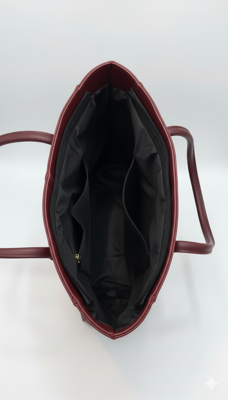 Carla Shoulder Tote Maroon  (Zip Closure)