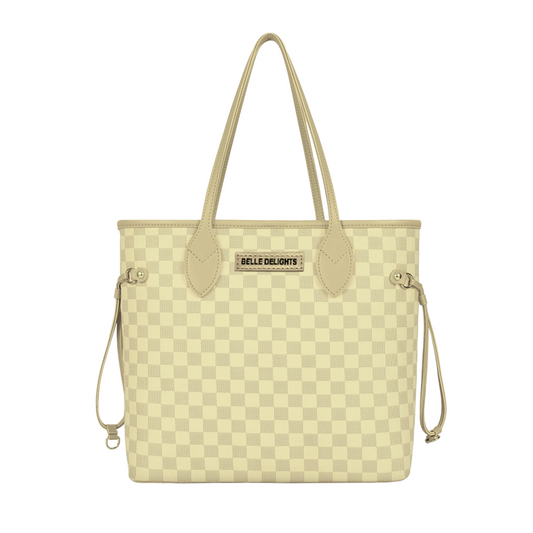 Coffee Checkered Neverfull Tote Bag (Zip Closure)