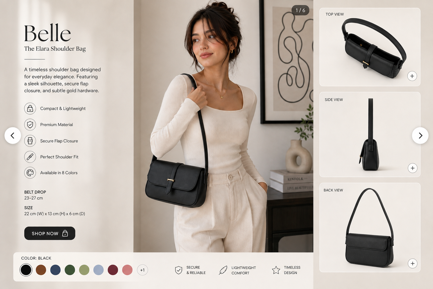 Black Belle The Elara Shoulder Bag